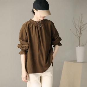 French Chic Puff Sleeves Corduroy Peasant Blouse