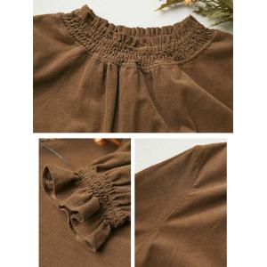 French Chic Puff Sleeves Corduroy Peasant Blouse