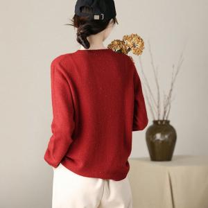Basic Style Crew Neck Red Pullover Sweater