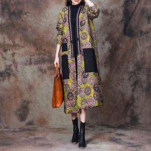 Flowers Dotted Cotton Linen Quilted Winter Coat