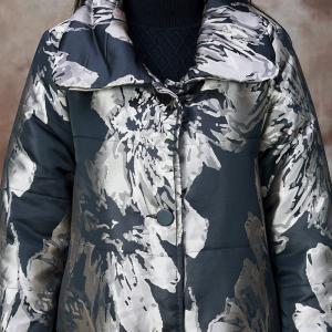 Silver Printed Black Cocoon Padded Coat