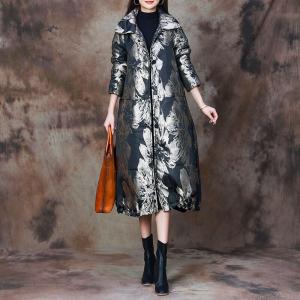 Silver Printed Black Cocoon Padded Coat