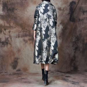 Silver Printed Black Cocoon Padded Coat