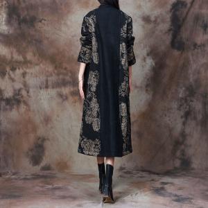 Senior Women Black Jacquard Designer Coat