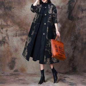 Senior Women Black Jacquard Designer Coat