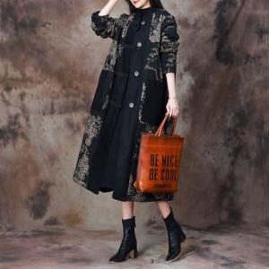 Senior Women Black Jacquard Designer Coat