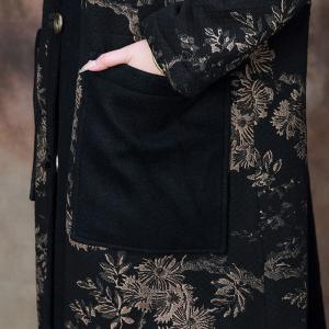 Senior Women Black Jacquard Designer Coat