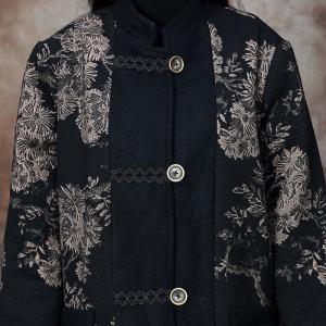 Senior Women Black Jacquard Designer Coat