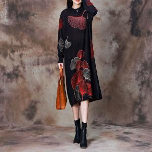 Beading Ginkgo Leaf Woolen Sweater Dress