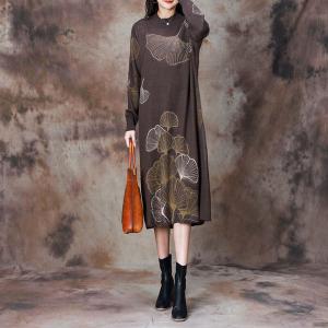 Beading Ginkgo Leaf Woolen Sweater Dress