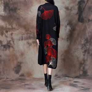 Beading Ginkgo Leaf Woolen Sweater Dress