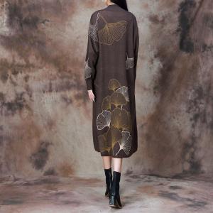 Beading Ginkgo Leaf Woolen Sweater Dress