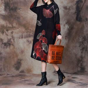 Beading Ginkgo Leaf Woolen Sweater Dress