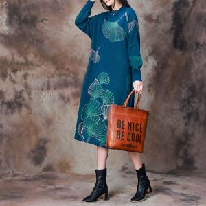 Beading Ginkgo Leaf Woolen Sweater Dress