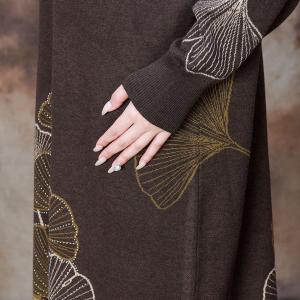 Beading Ginkgo Leaf Woolen Sweater Dress