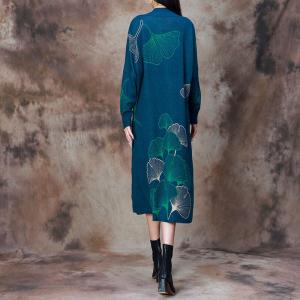 Beading Ginkgo Leaf Woolen Sweater Dress