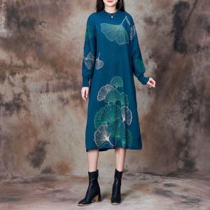 Beading Ginkgo Leaf Woolen Sweater Dress