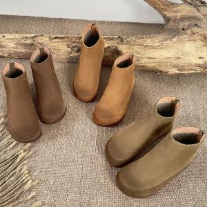 Back Zip Plush Warm Leather Ankle Boots