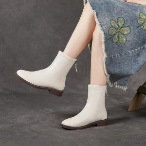 French Chic Back Zip Plush Leather Boots