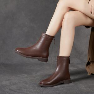 French Chic Back Zip Plush Leather Boots