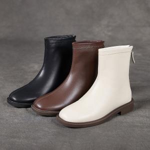 French Chic Back Zip Plush Leather Boots