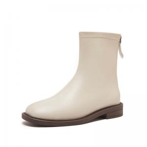 French Chic Back Zip Plush Leather Boots