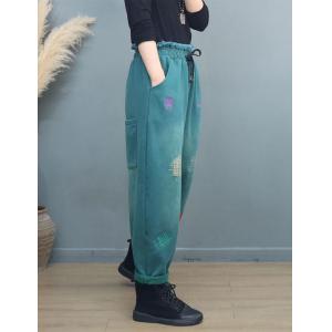 Winter Embroidery Fleeced High Rise Pants