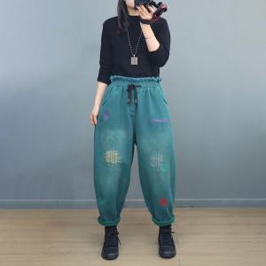 Winter Embroidery Fleeced High Rise Pants