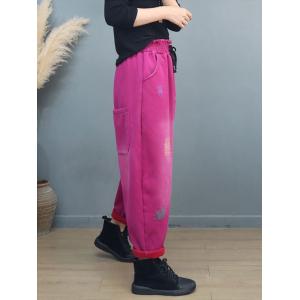 Winter Embroidery Fleeced High Rise Pants