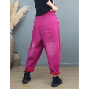 Winter Embroidery Fleeced High Rise Pants