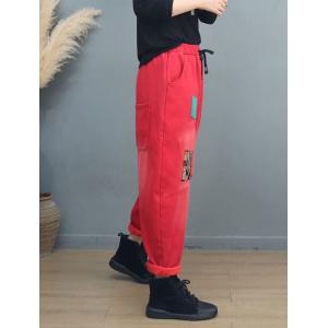 Letter Patchwork Fleeced Pull-On Sweat Pants
