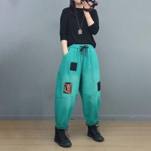 Letter Patchwork Fleeced Pull-On Sweat Pants