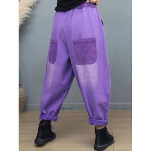 Corduroy Pockets Fleeced Cotton Patchwork Hippie Pants