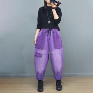 Corduroy Pockets Fleeced Cotton Patchwork Hippie Pants