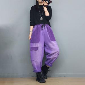 Corduroy Pockets Fleeced Cotton Patchwork Hippie Pants