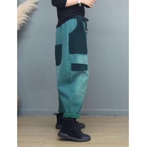 Corduroy Pockets Fleeced Cotton Patchwork Hippie Pants