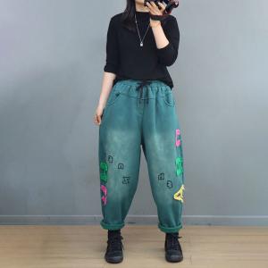 Fleeced Lined Letter Applique Casual Trousers