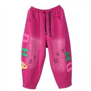 Fleeced Lined Letter Applique Casual Trousers