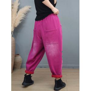 Fleeced Lined Letter Applique Casual Trousers