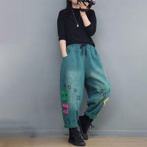 Fleeced Lined Letter Applique Casual Trousers