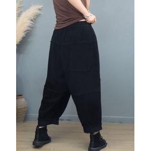 Drawstring Waist Fringed Corduroy Harem Pants