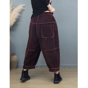 Drawstring Waist Fringed Corduroy Harem Pants