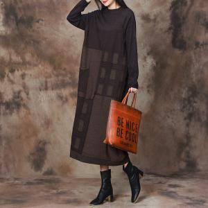 Mock Neck Plaid Sweater Loose Fitting Dress