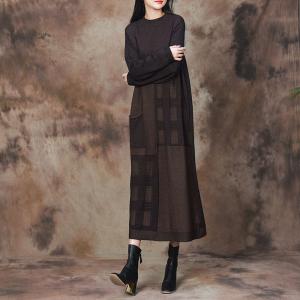 Mock Neck Plaid Sweater Loose Fitting Dress