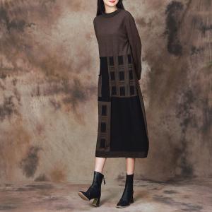 Mock Neck Plaid Sweater Loose Fitting Dress