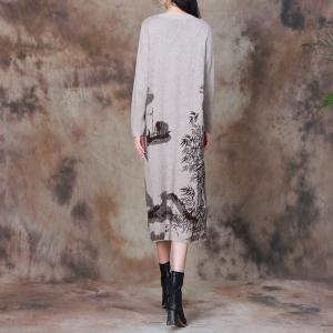Chinese Ink Painting Elegant Knit Midi Dress
