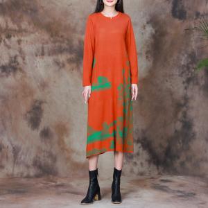 Chinese Ink Painting Elegant Knit Midi Dress