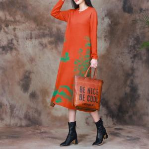 Chinese Ink Painting Elegant Knit Midi Dress