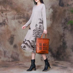 Chinese Ink Painting Elegant Knit Midi Dress