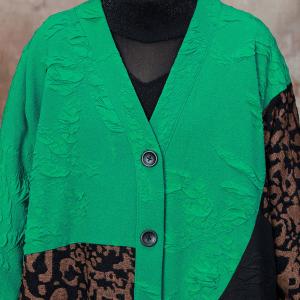 V-Neck Leopard Green Cocoon Coat